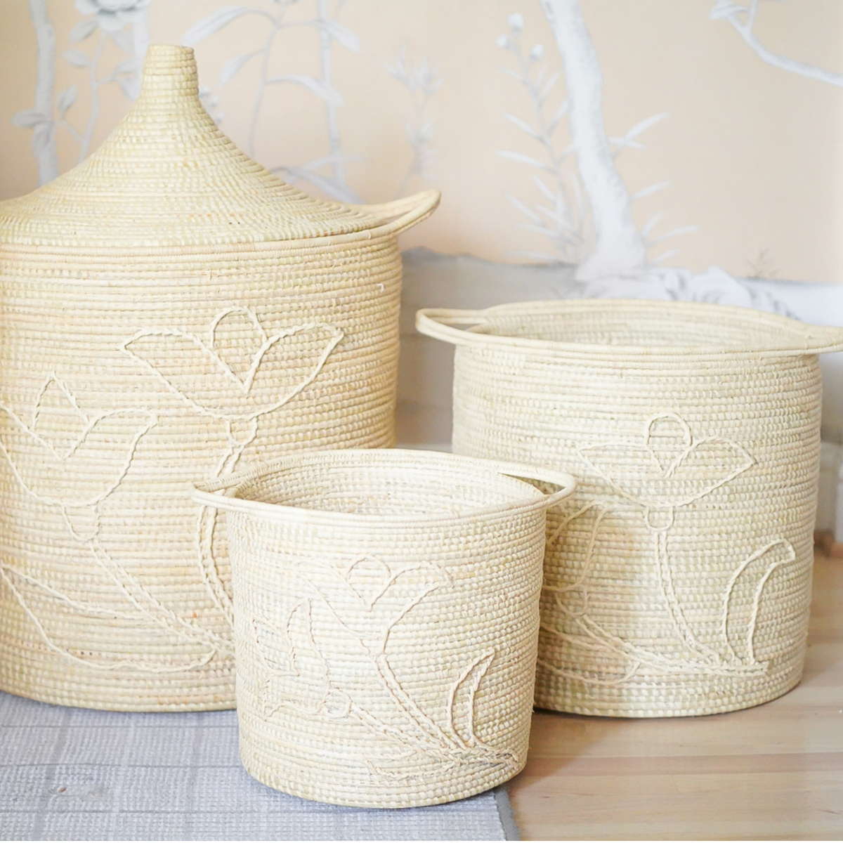 Floral Embroidered Waste Basket