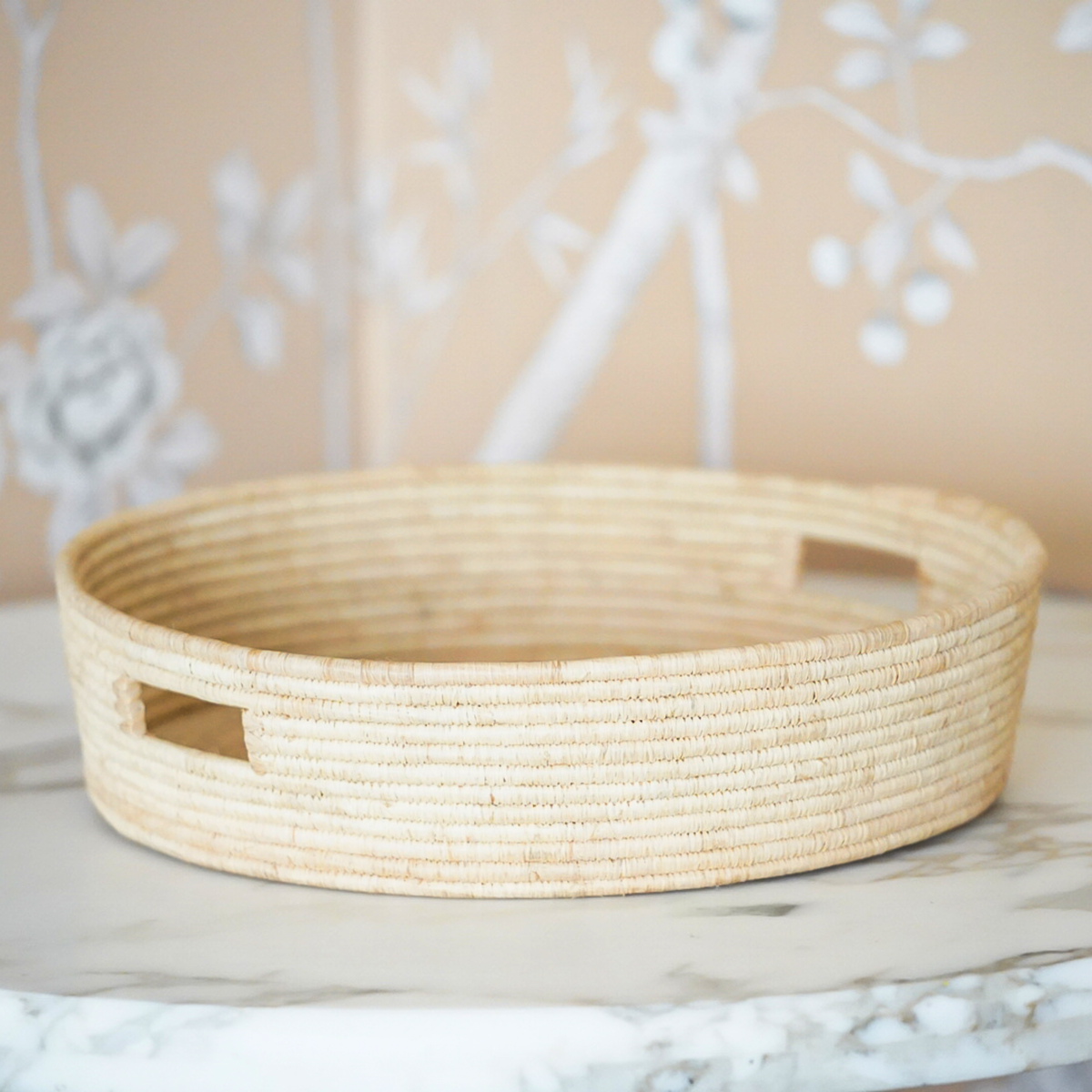 Embroidered Raffia Tray- Round