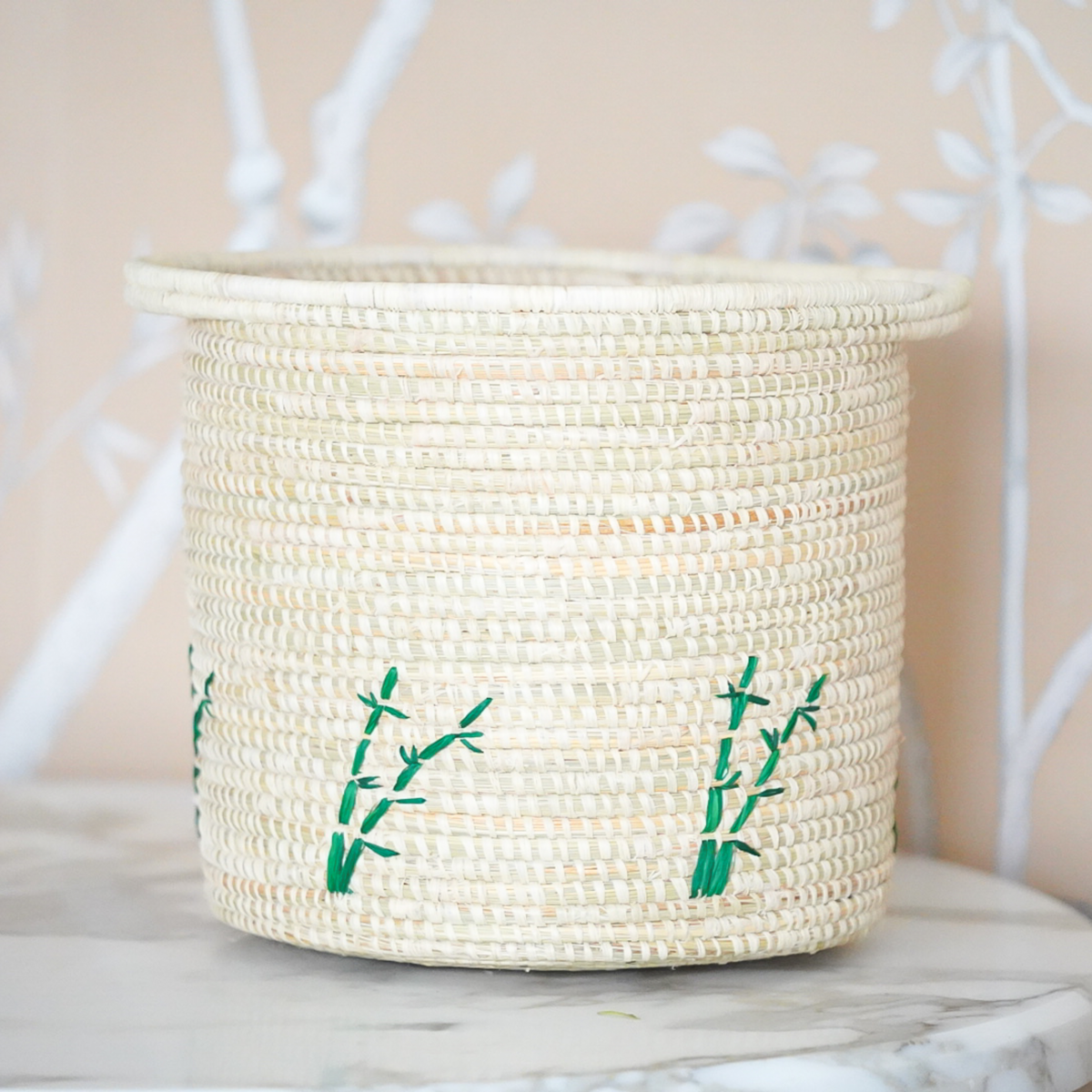 Bamboo Embroidered Waste Basket