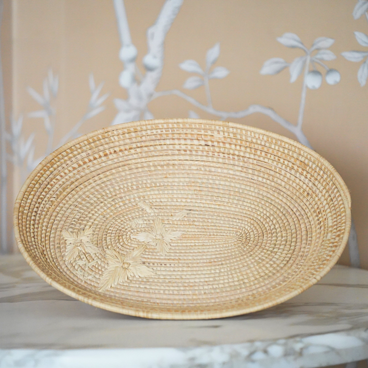 Embroidered Raffia Tray- Oval