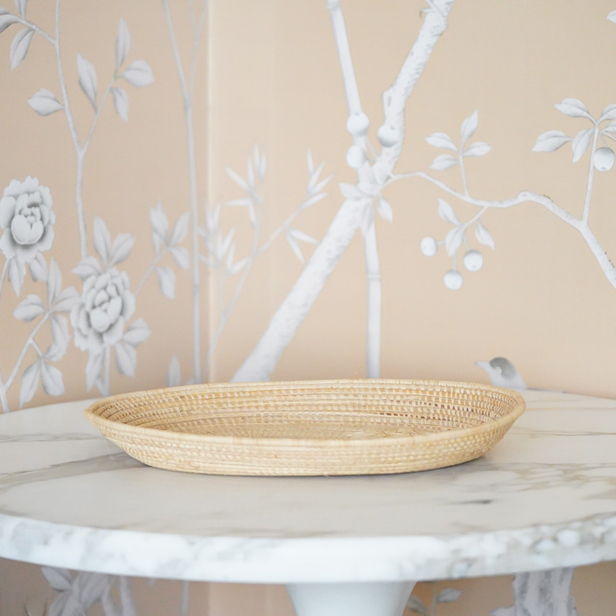 Embroidered Raffia Tray- Oval