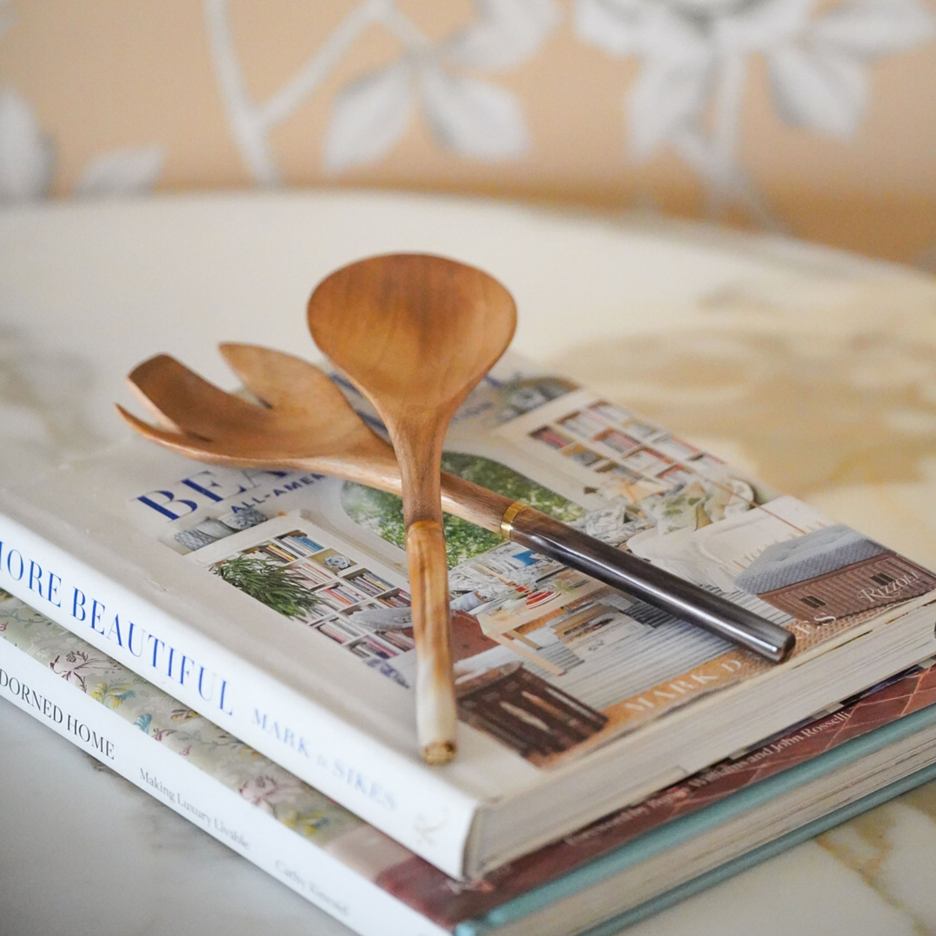 2 Piece Wood and Horn Serving Spoons